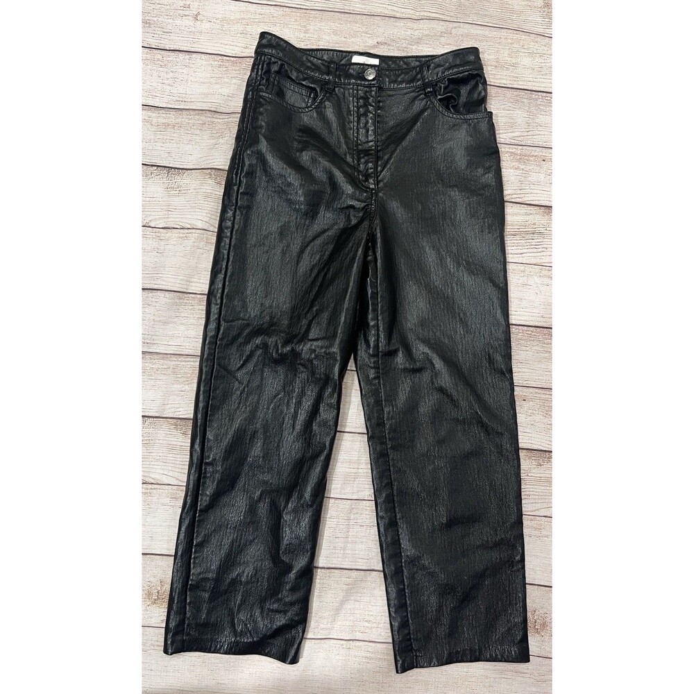 Wilfred Women's Black Faux Leather Straight Leg Dress Pants Button Zipper Size 4